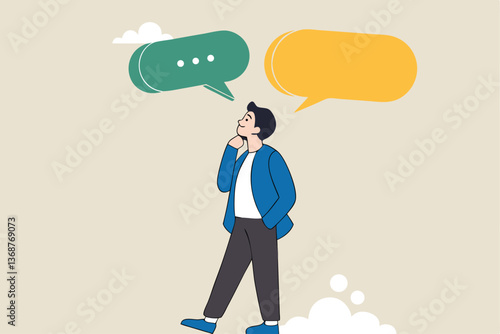 Second opinion, suggestion or advice to consider, reason or logical thinking, information to make decision or judgement concept, businessman think from listening to second opinion and make decision.