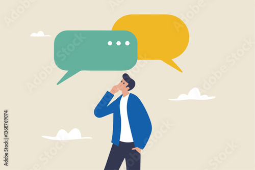 Second opinion, suggestion or advice to consider, reason or logical thinking, information to make decision or judgement concept, businessman think from listening to second opinion and make decision.