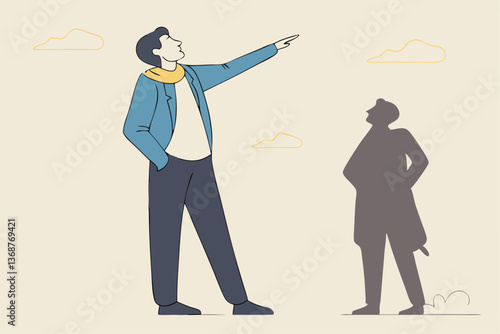Honesty or trust, liar, fake or business fraud, integrity or telling the truth, false information, cheating or hiding the truth concept, dishonesty businessman lying with Pinocchio long nose shadow.