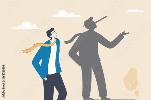 Honesty or trust, liar, fake or business fraud, integrity or telling the truth, false information, cheating or hiding the truth concept, dishonesty businessman lying with Pinocchio long nose shadow.