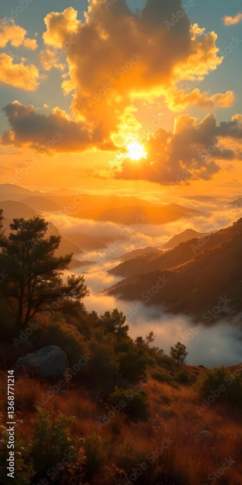 Naklejka premium sunset in the mountains