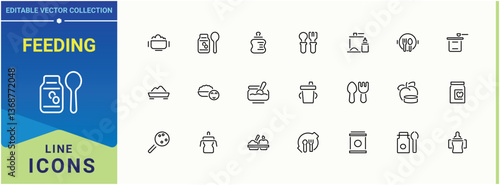 Feeding icon pack. Pack of baby food, nutrition, baby, child, babies product, milk, meal and more. Babies Food icon set. Vector outline icons collection. Editable vector.