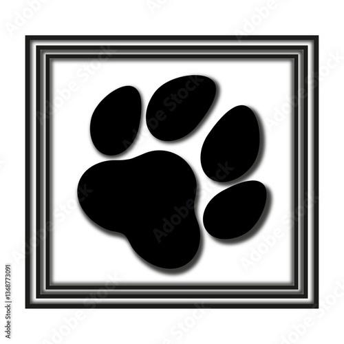 Paw in a black frame on a white background
