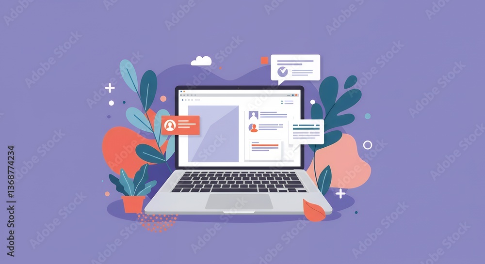 Online Networking and Social Media Profile Management on Laptop