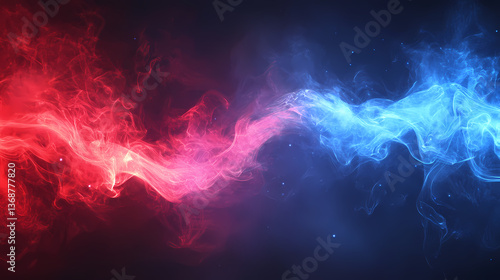 Abstract red and blue energy beam swirling through smoke. Nebulous Glow. Illustration