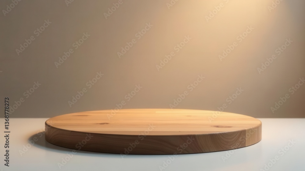 A Simple Round Wooden Platform on a White Surface Against a Neutral Background Ideal for Product Presentation and Display A Simple Round Wooden Platform on a White Surface Against a Neutral Background Ideal for Product Presentation and Display