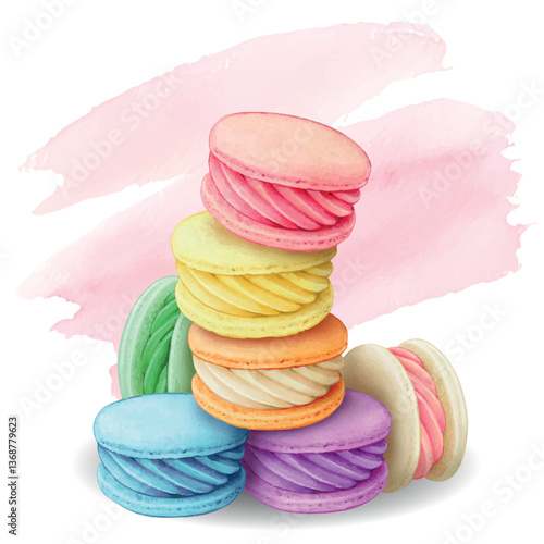 Watercolor hand drawn realistic macaron