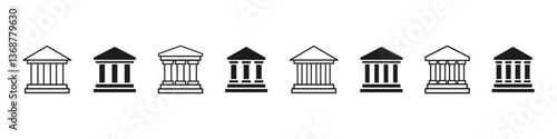 Bank icon. Museum building sign. Bank vector set. Isolated courthouse sign. Banking  government building.