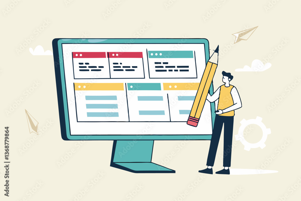 Fototapeta premium Prioritize important task, flag with priority or urgency to finish work, organize or plan work agenda, project management software or planner concept, businessman project manager prioritize tasks.