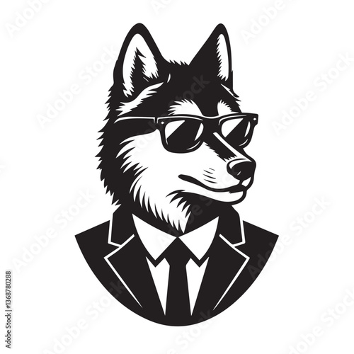 Stylish husky with sunglasses and suit vector illustration design