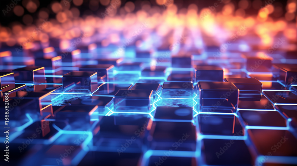Hexagonal Tech Glow Abstract Neon Technology Background Hexagonal Tech Glow Abstract Neon Technology Background