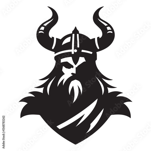 Viking Warrior Silhouette with Horned Helmet Vector Graphics