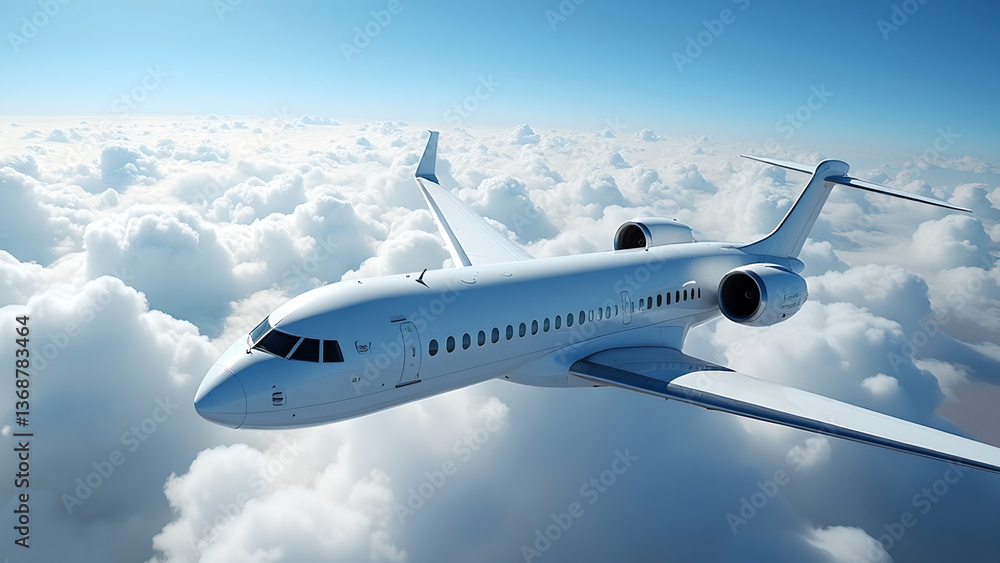 Obraz premium White Passenger Plane Taking Off in the Sky with Stunning Clouds - Air Travel Concept 