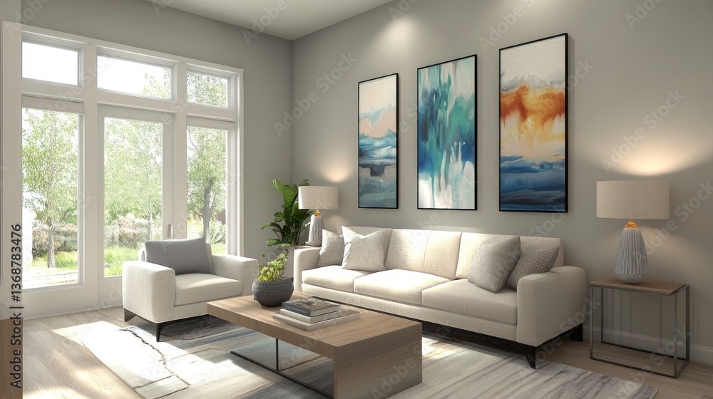 Fototapeta premium Bright and spacious living room with contemporary design elements and decor