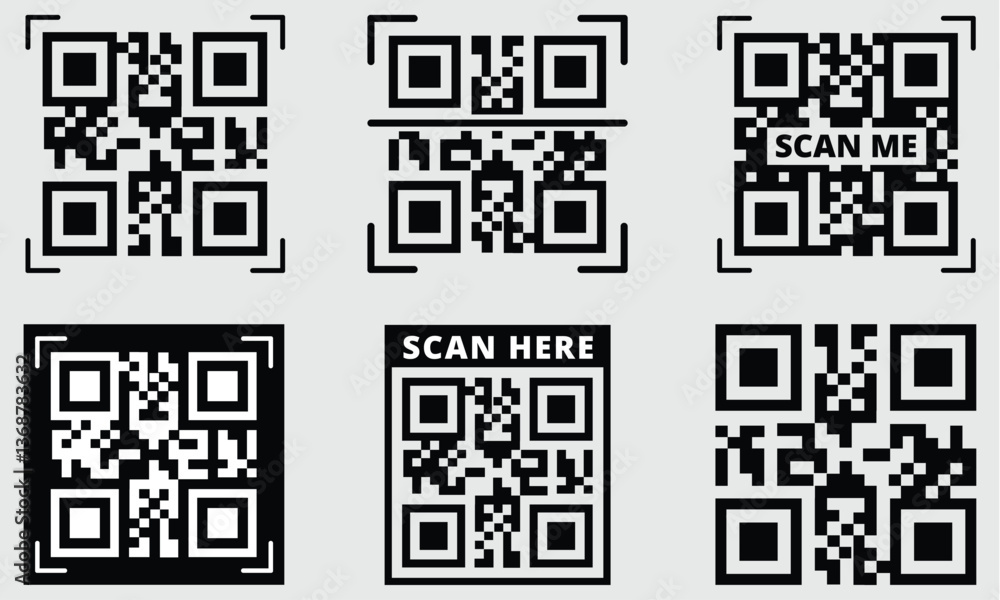 Scan QR code black icon set isolated on transparent background. Digital barcode scanning qr code sign for smartphone, payment, mobile app. Flat or line vector collection. Scan me phone tag symbol. Scan QR code black icon set isolated on transparent background. Digital barcode scanning qr code sign for smartphone, payment, mobile app. Flat or line vector collection. Scan me phone tag symbol.