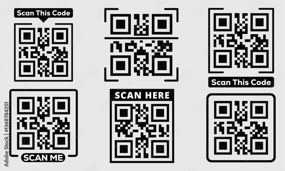 Scan QR code black icon set isolated on transparent background. Digital barcode scanning qr code sign for smartphone, payment, mobile app. Flat or line vector collection. Scan me phone tag symbol. Scan QR code black icon set isolated on transparent background. Digital barcode scanning qr code sign for smartphone, payment, mobile app. Flat or line vector collection. Scan me phone tag symbol.