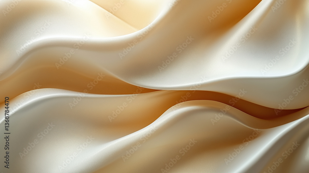 Obraz premium Soft abstract flowing waves of satin-like fabric in creamy white and golden tones, smooth folds background