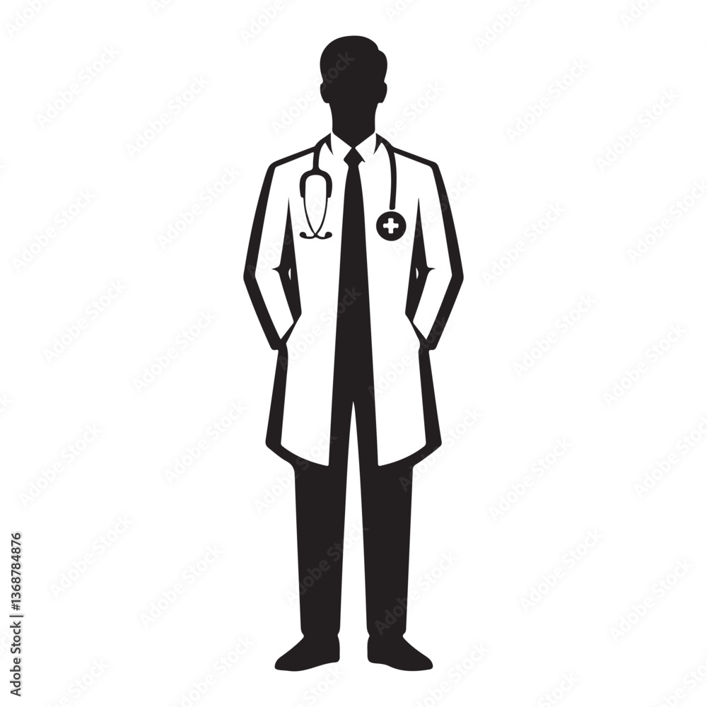 Full Body Doctor Silhouette With Stethoscope Vector Art Full Body Doctor Silhouette With Stethoscope Vector Art