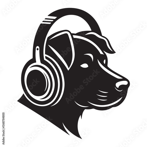Cool dog with headphones enjoying listening to music design