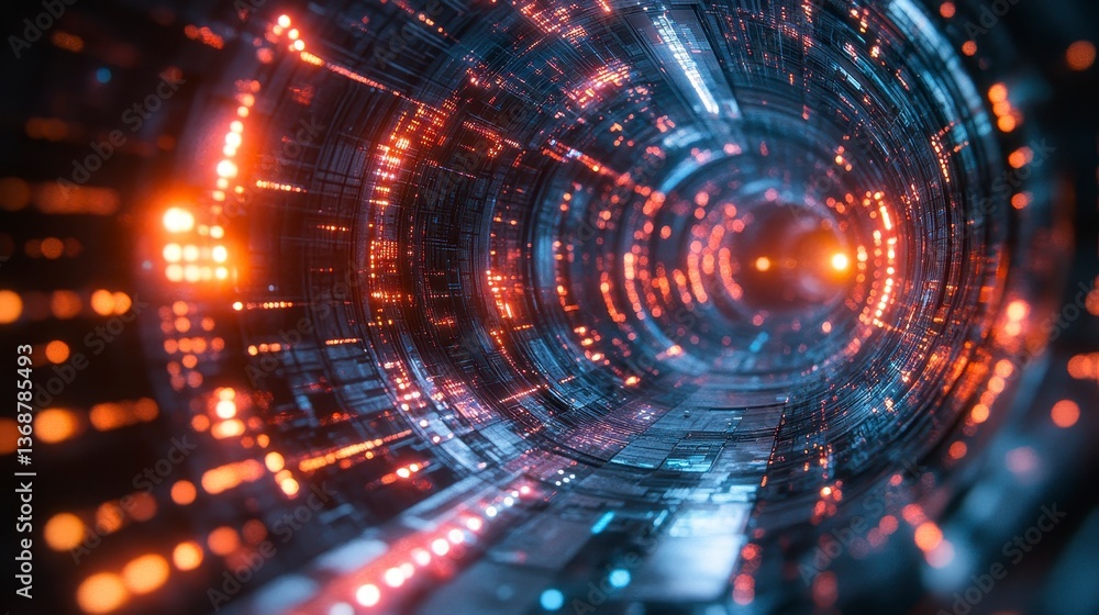 Data Tunnel Glowing abstract tunnel with bright blue & orange lights in a circular design Data Tunnel Glowing abstract tunnel with bright blue & orange lights in a circular design