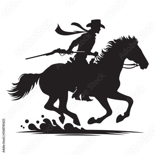 Cowboy Riding Horse Silhouette with Rifle Wild West Adventure