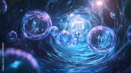 Wallpaper Mural Luminescent spheres float in a mystical underwater tunnel. Celestial Ripples. Illustration Torontodigital.ca