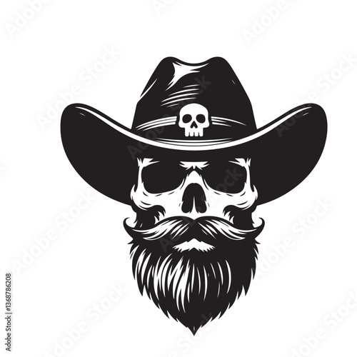Cowboy Skull with Skull Badge Silhouette Vector Art Illustration
