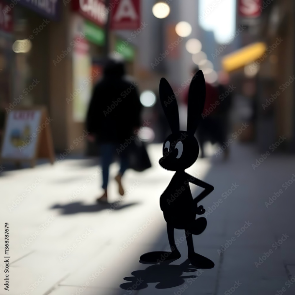 Fototapeta premium Silhouette rabbit in city street