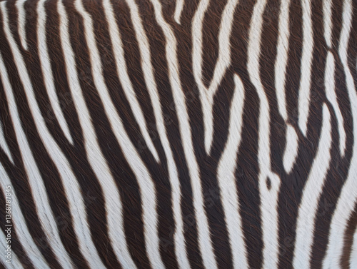 Close-up of Zebra Fur, Realistic Animal Pattern, Detailed Natural Texture