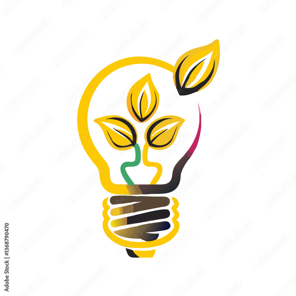 Energy-saving light bulb with leaves in vibrant colors Energy-saving light bulb with leaves in vibrant colors