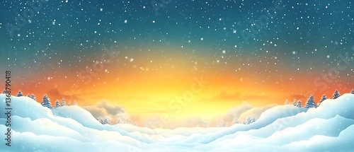 Snowy winter landscape at sunset.