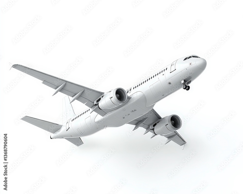 Realistic White Airplane Flying on Isolated Background Realistic White Airplane Flying on Isolated Background