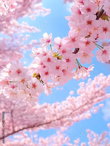 Cherry Blossoms Spring Sky Japan.