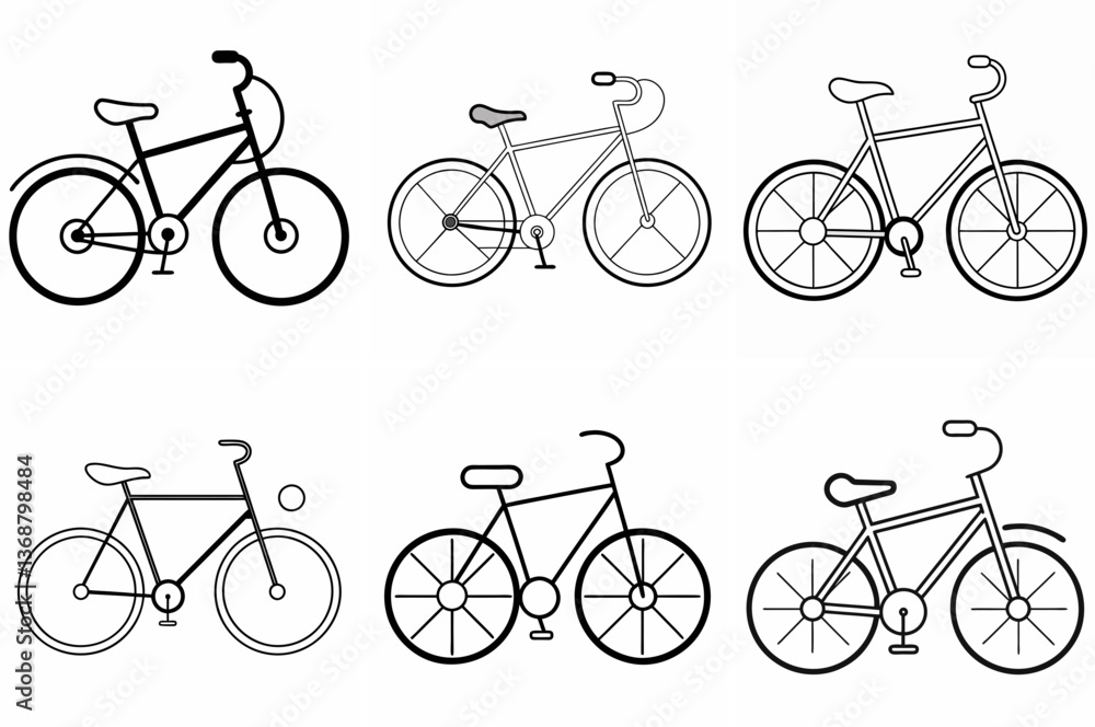 Naklejka premium Bicycle Outline Coloring Book Page Line Art Drawing Set on White Background