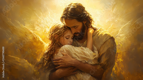 ethereal religious radiant jesus embracing girl