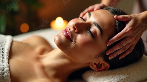 Relaxed woman enjoying a massage in a tranquil spa setting  