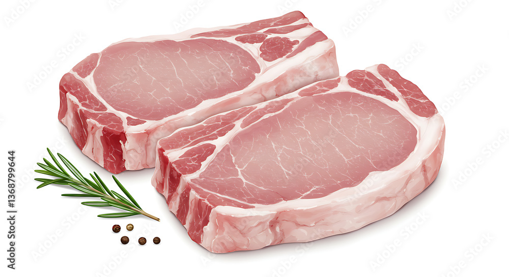 Rustic Raw Pork Chops: Harmonious Marbling with Aromatic Rosemary Rustic Raw Pork Chops: Harmonious Marbling with Aromatic Rosemary