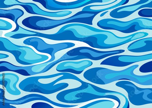 A seamless wavy water pattern in shades of blue, representing the rippling surface of a swimming pool. Perfect for summer, vacation, and beach-related projects.