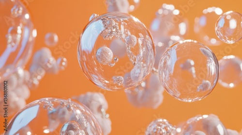 Wallpaper Mural Transparent orbs and white cloud-like shapes on orange background. Torontodigital.ca