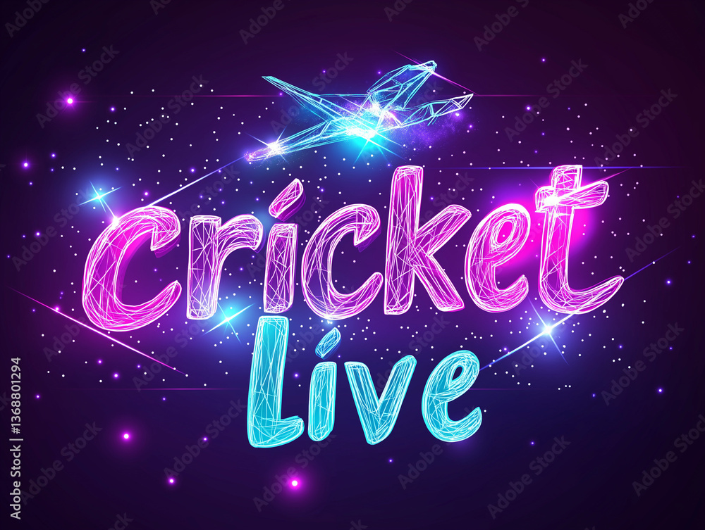 Cricket Live Streaming Neon Glow, Dynamic Graphics, Sports Event Cricket Live Streaming Neon Glow, Dynamic Graphics, Sports Event