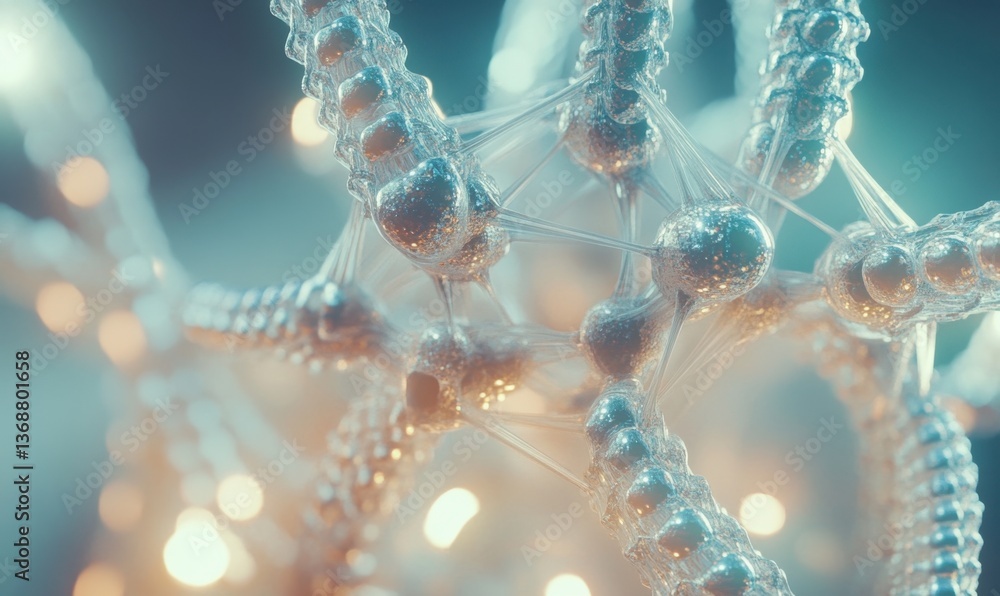 Fototapeta premium Abstract molecular structure with glowing lights, science background