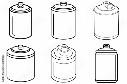 Canister Outline Coloring Book Page – Line Art Drawing Set on White Background