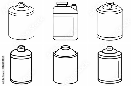 Canister Outline Coloring Book Page – Line Art Drawing Set on White Background