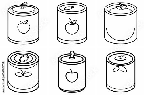 Canned Food Tomato Outline Coloring Book Page – Line Art Drawing Set on White Background