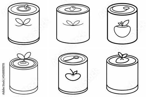 Canned Food Tomato Outline Coloring Book Page – Line Art Drawing Set on White Background
