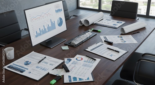 Business Meeting with Data Analysis and Strategic Planning