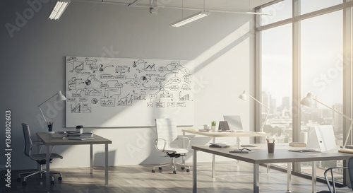 Minimalist Office with Business Strategy Whiteboard for Innovation