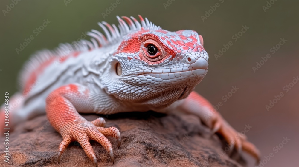 Close-up of a vibrant red and white lizard Close-up of a vibrant red and white lizard