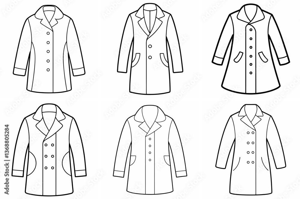 Coat Outline Coloring Book Page – Line Art Drawing Set on White Background Coat Outline Coloring Book Page – Line Art Drawing Set on White Background