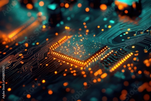 Wallpaper Mural A vibrant, close-up shot of a glowing circuit board with complex patterns and interconnected components emphasizing technology. Torontodigital.ca